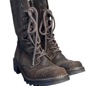 Donald J Pliner Brown Leather Lace Up Side Zip Boots Size 8.5M Distressed